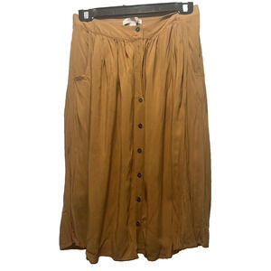 Forever 21 Women’s Mustard Button Front Midi Skirt Rayon A-Line Pockets Size M